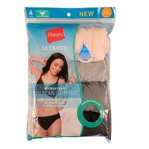 NWT Hanes 4 Pair Nude Grey Black Ultimate Microfiber Comfort Bikini Panties Size